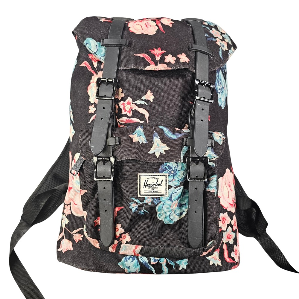 Herschel Supply Co Little America Backpack Black Floral Rubber Strap Rucksack